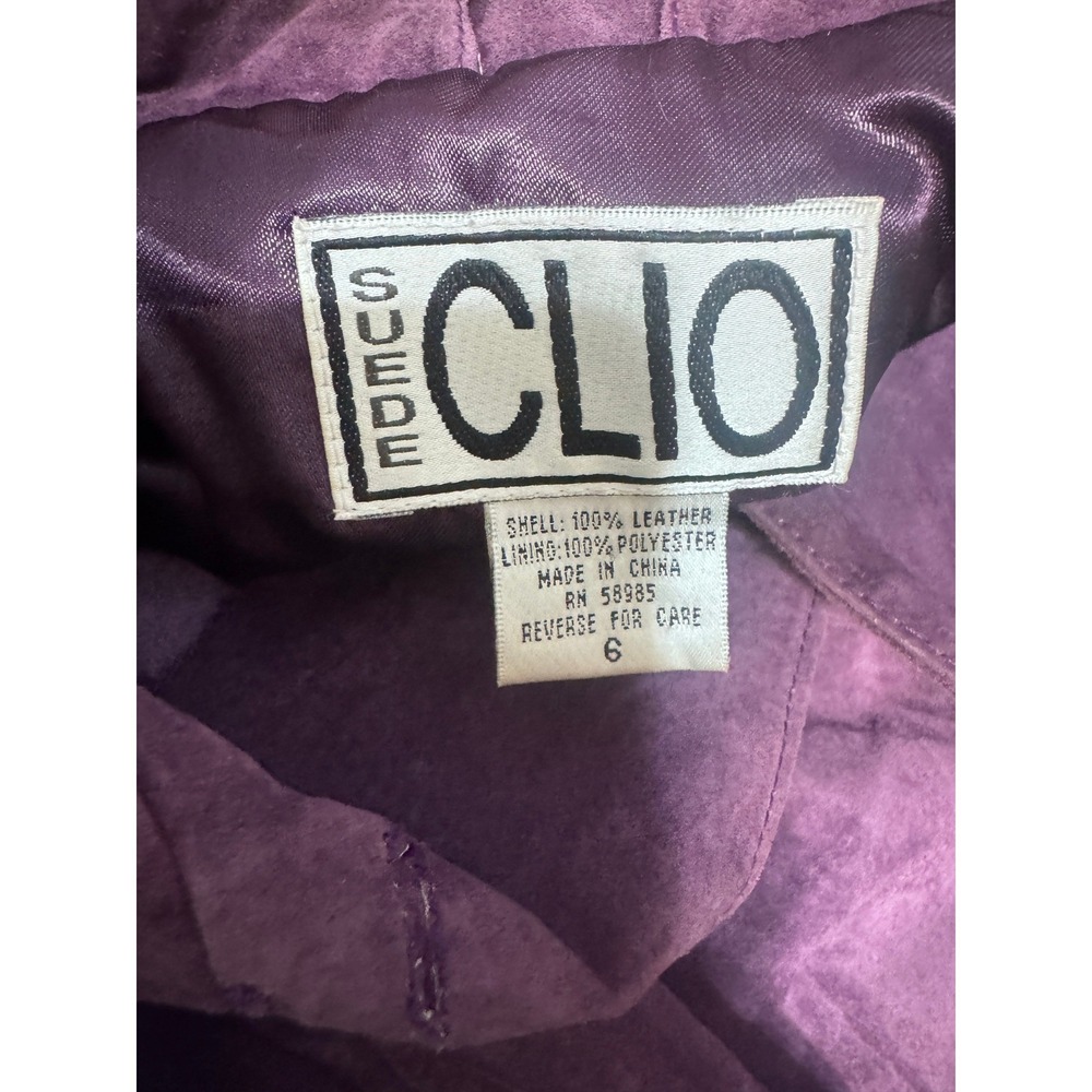Vintage Clio Purple Suede Leather Jacket Women Size 6 Button Front Blazer 90s - Picture 4 of 6